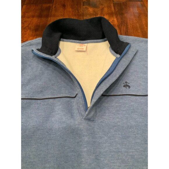 Brooks Brothers Men's Blue 1/4 Zip Pullover W/ Navy Blue Collar, Size XL - Picture 4 of 8